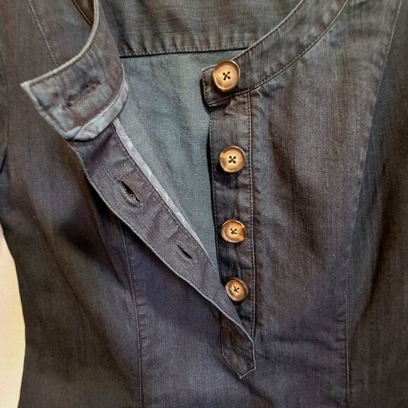 Boden Denim Shirt Dress Shift Womens 4 Dark Wash Long Sleeve Casual Button Knee - Picture 5 of 13